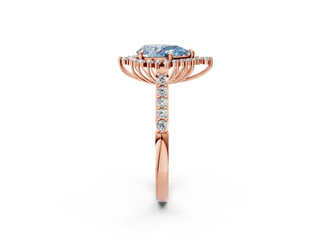 Rose gold Fancy Blue Pear Cut Cut Diamond Sunburst Halo Engagement Ring with Pavé Band_2