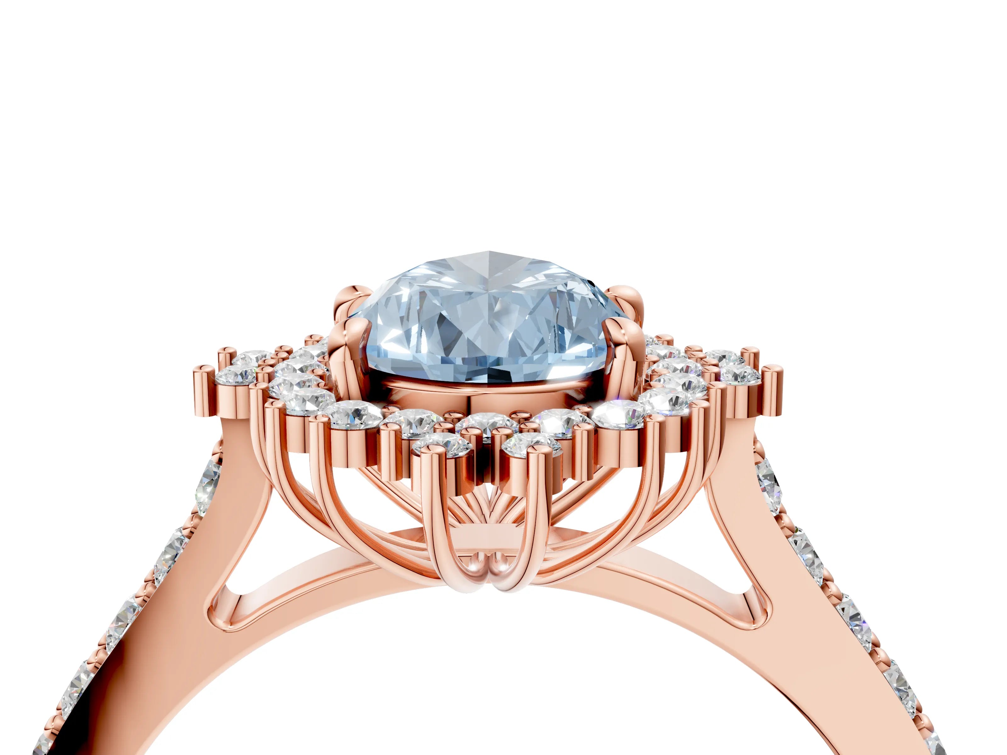 Rose gold Fancy Blue Pear Cut Cut Diamond Sunburst Halo Engagement Ring with Pavé Band_4