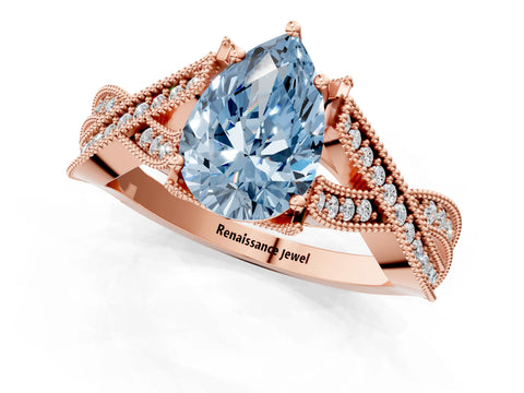 Rose gold Fancy Blue Pear Cut Cut Diamond Twisted Band with Milgrain Pave Setting and Four-Prong Setting_1