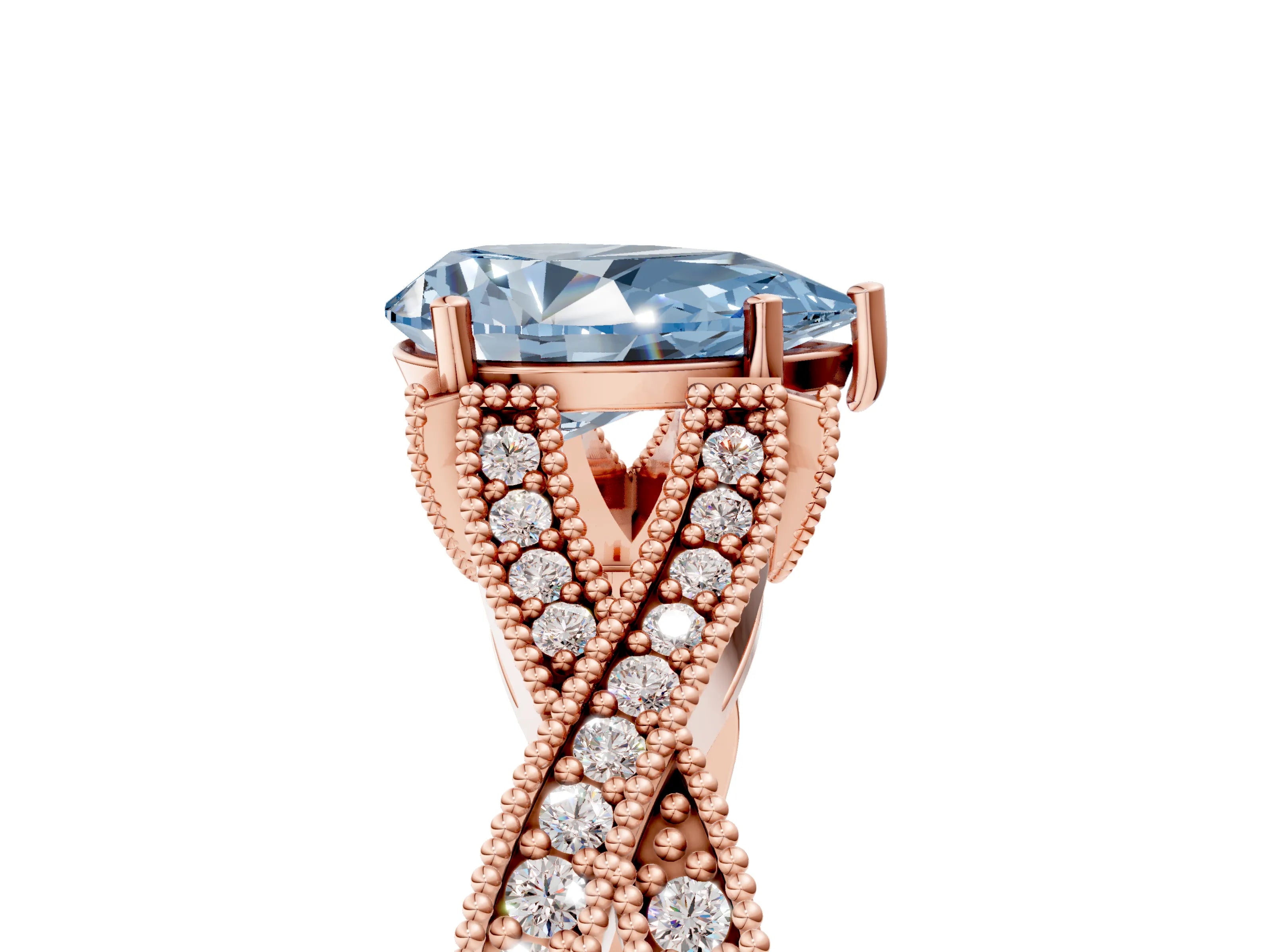 Rose gold Fancy Blue Pear Cut Cut Diamond Twisted Band with Milgrain Pave Setting and Four-Prong Setting_5