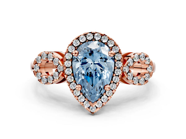 Rose Gold Pear-Shaped Pave Infinity Halo Engagement Ring Setting for Fancy Blue Center