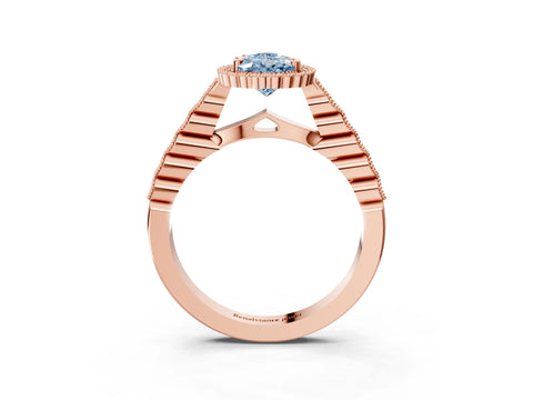 Rose gold Fancy Blue Pear Cut Cut Halo Pavé Solitaire Ring with Milgrain Band_3