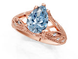 Rose gold Fancy Blue Pear Cut Cut Milgrain Pave Diamond Engagement Ring with Four-Prong Setting_4