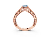 Rose gold Fancy Blue Pear Cut Cut Pave Band Milgrain Solitaire Ring_3