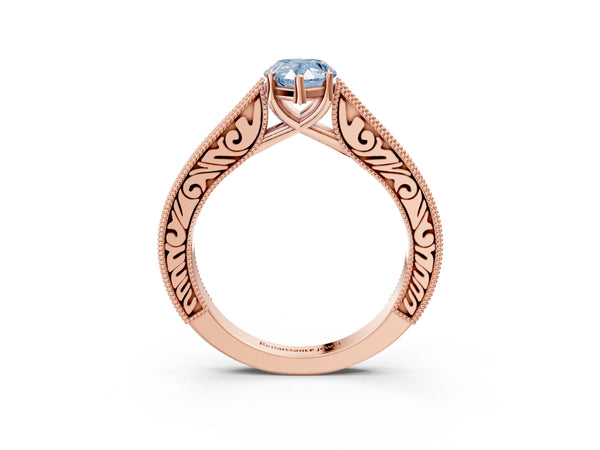 Rose gold Fancy Blue Pear Cut Cut Pave Band Milgrain Solitaire Ring