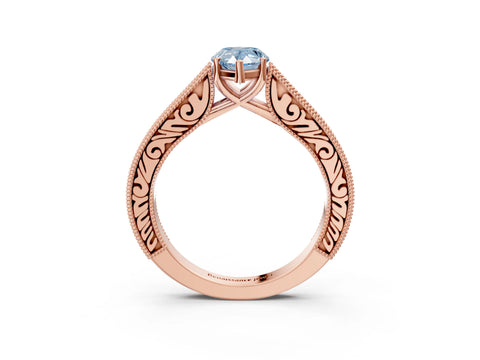 Rose gold Fancy Blue Pear Cut Cut Pave Band Milgrain Solitaire Ring_3
