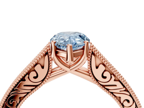 Rose gold Fancy Blue Pear Cut Cut Pave Band Milgrain Solitaire Ring_4