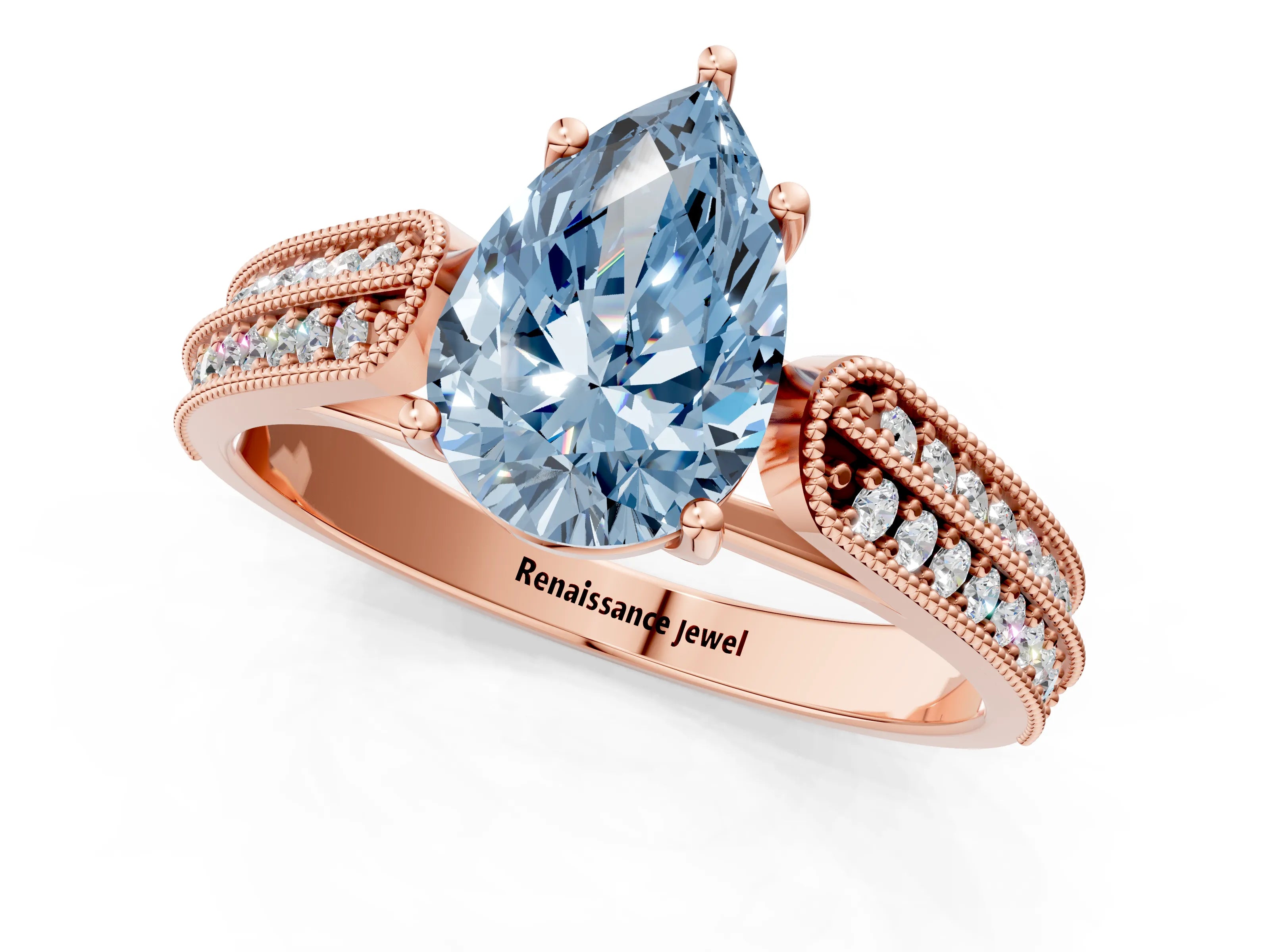 Rose gold Fancy Blue Pear Cut Cut Pave Split Shank Engagement Ring with Four-Prong Setting_1