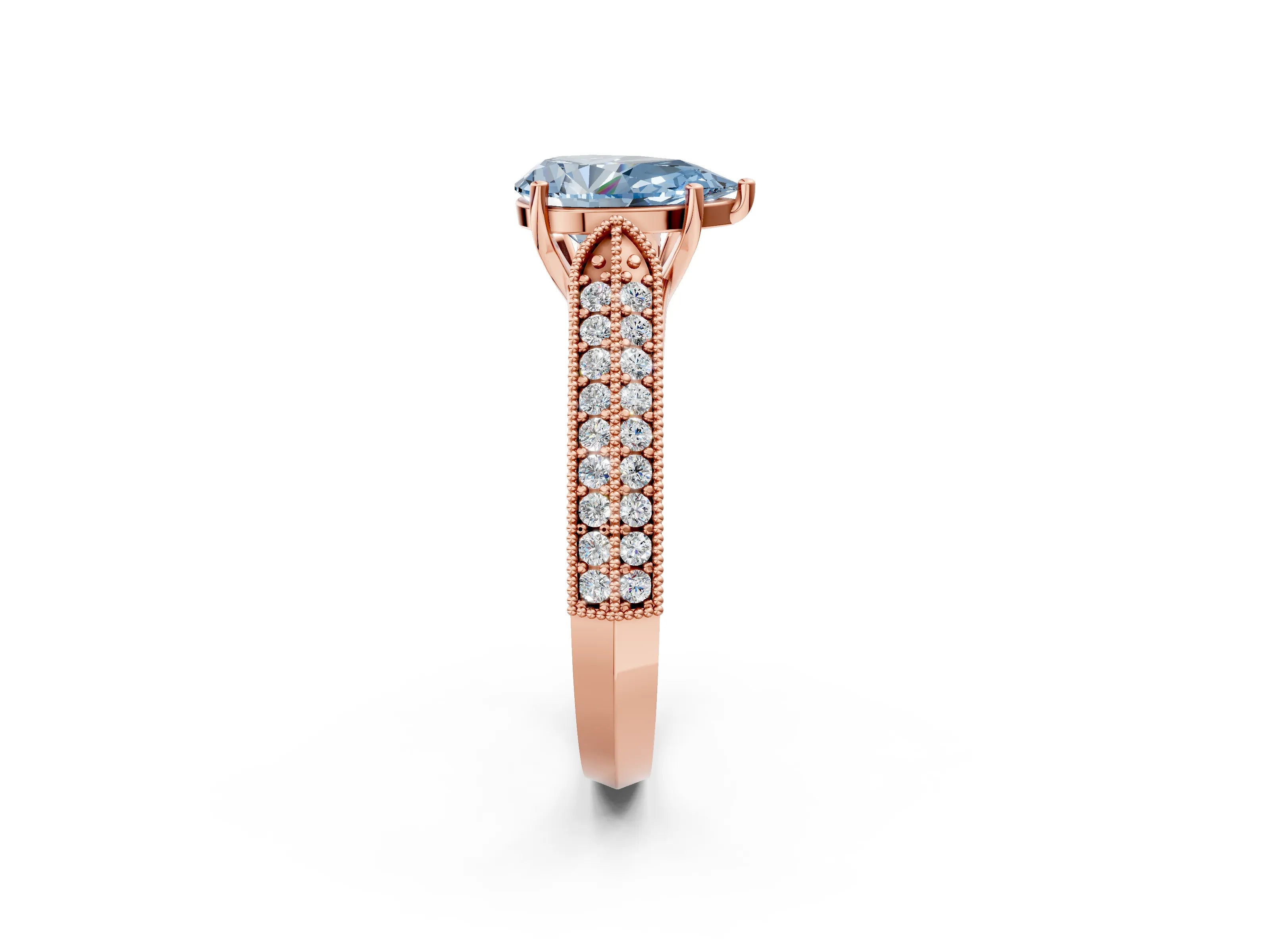 Rose gold Fancy Blue Pear Cut Cut Pave Split Shank Engagement Ring with Four-Prong Setting_2