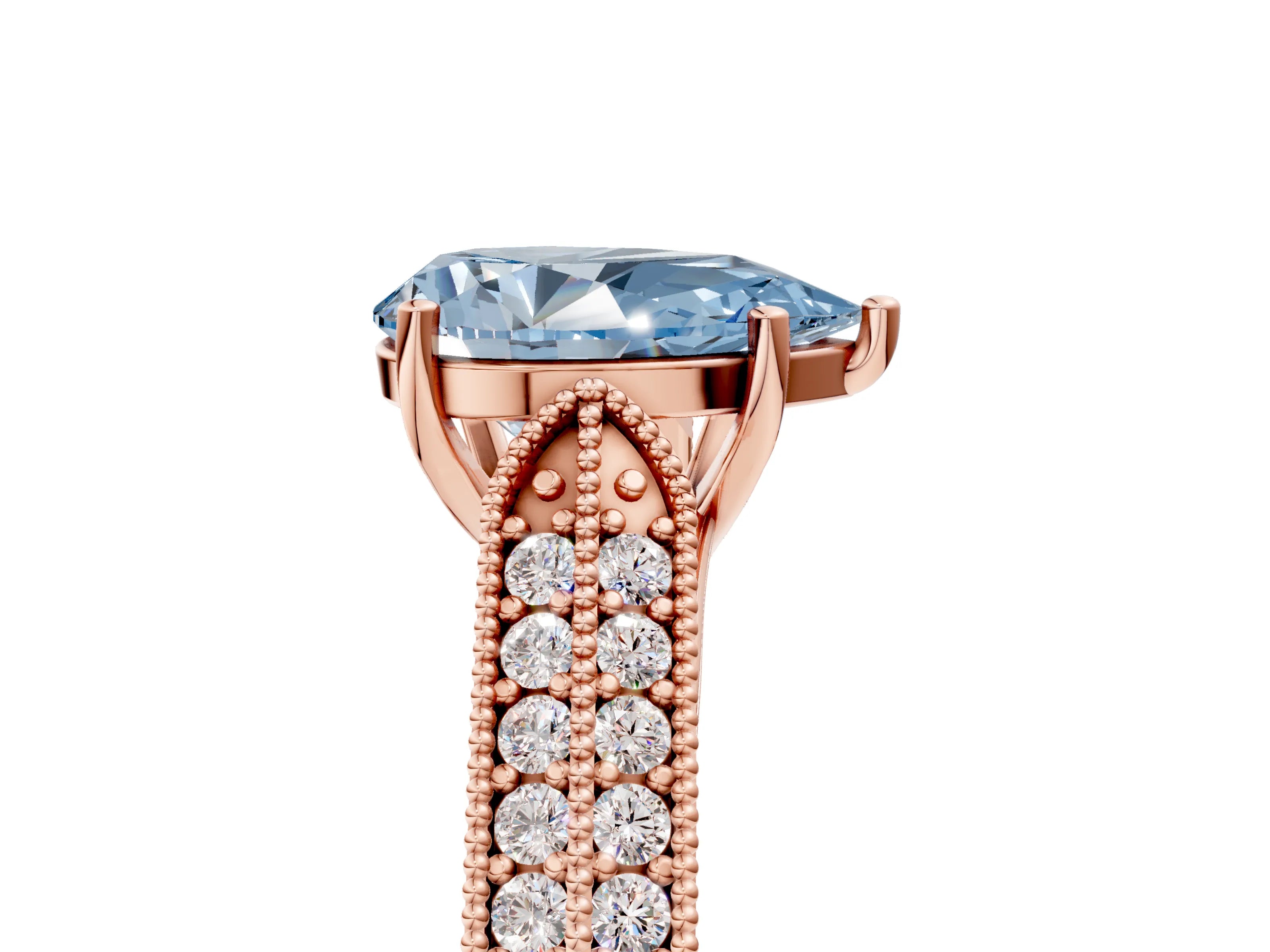 Rose gold Fancy Blue Pear Cut Cut Pave Split Shank Engagement Ring with Four-Prong Setting_5