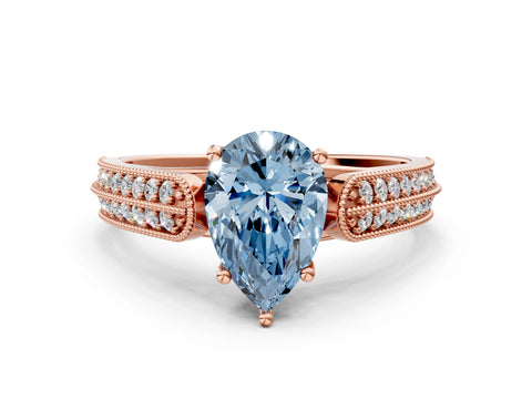 Rose gold Fancy Blue Pear Cut Cut Pave Split Shank Engagement Ring with Four-Prong Setting