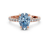 Rose gold Fancy Blue Pear Cut Diamond Brilliant Solitaire Ring with Pavé Band and Four-Prong Setting_12