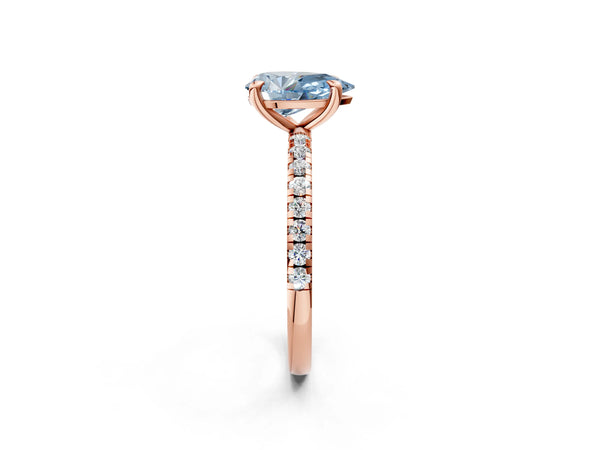 Rose gold Fancy Blue Pear Cut Diamond Brilliant Solitaire Ring with Pavé Band and Four-Prong Setting