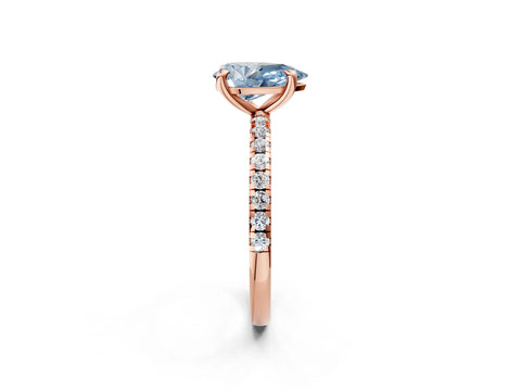 Rose gold Fancy Blue Pear Cut Diamond Brilliant Solitaire Ring with Pavé Band and Four-Prong Setting_2