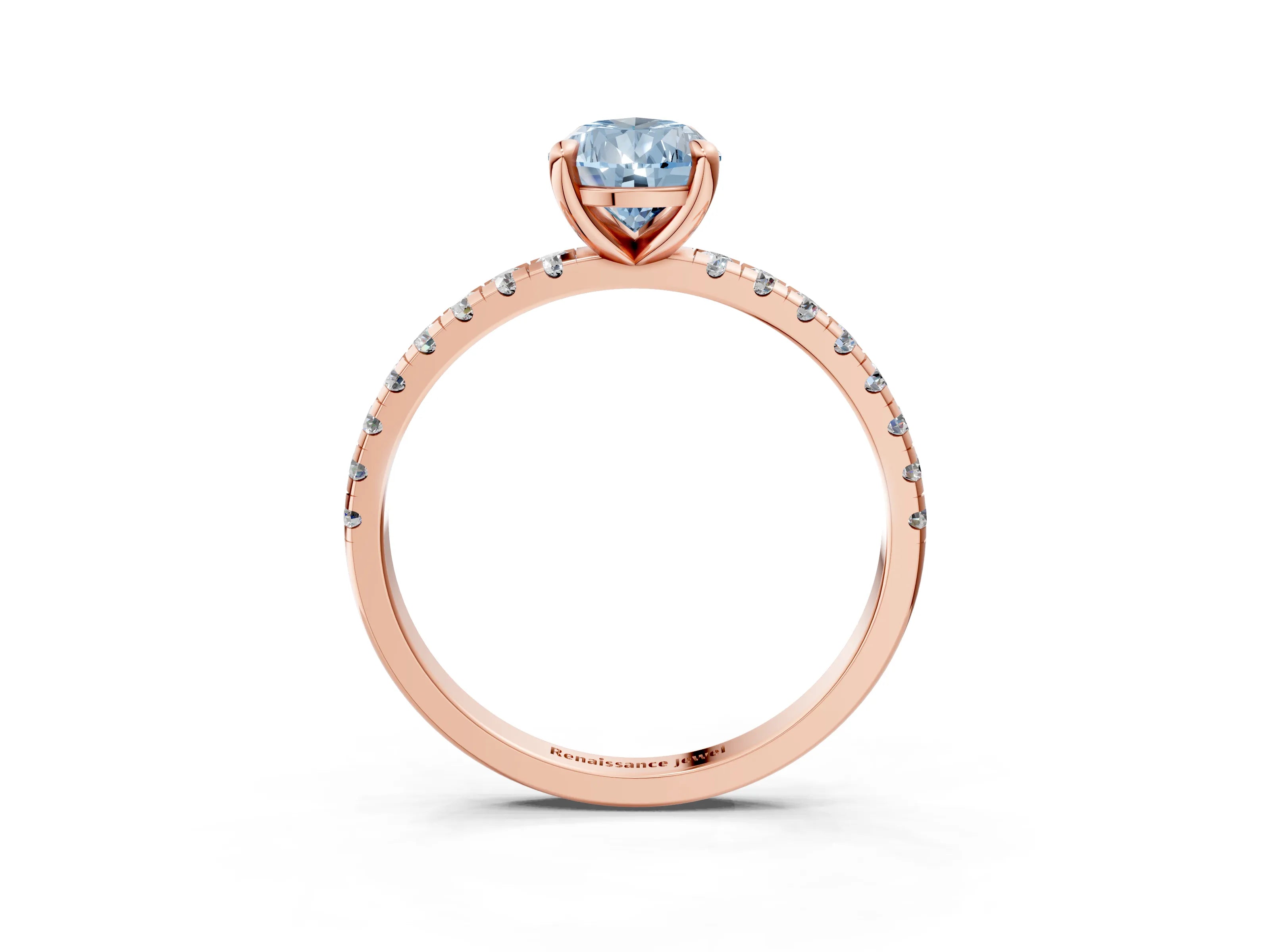 Rose gold Fancy Blue Pear Cut Diamond Brilliant Solitaire Ring with Pavé Band and Four-Prong Setting_3
