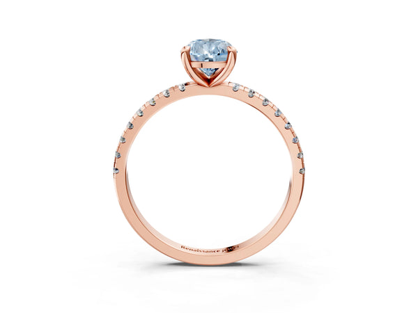 Rose gold Fancy Blue Pear Cut Diamond Brilliant Solitaire Ring with Pavé Band and Four-Prong Setting