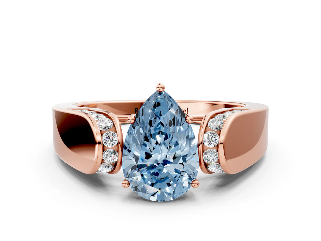 Rose gold Fancy Blue Pear Cut Diamond Channel Set Solitaire Ring with Four-Prong Setting_12