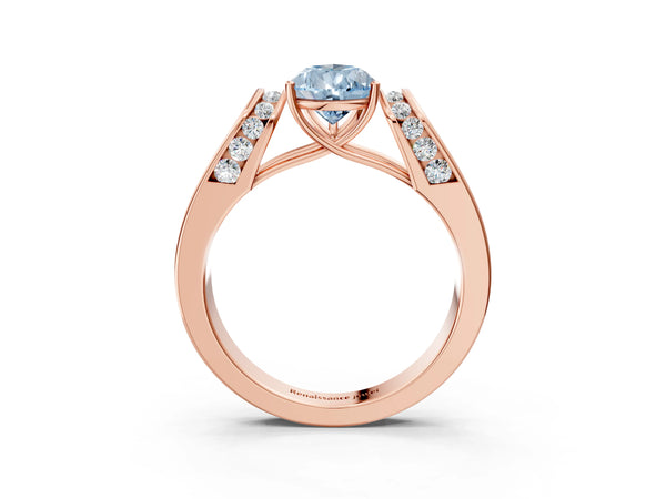 Rose Gold Pear-Shaped Channel Set Engagement Ring Setting for Fancy Blue Center with Wide Band