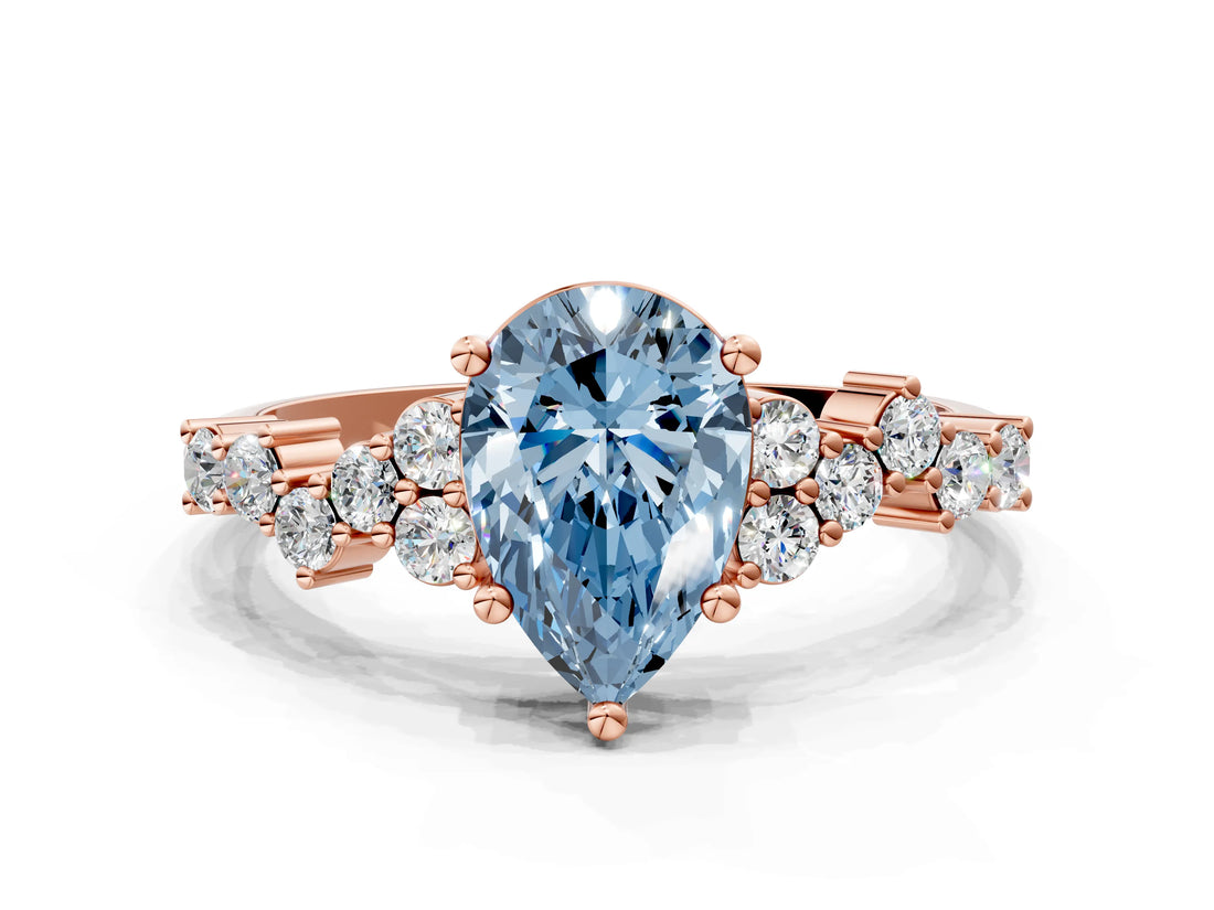 Rose gold Fancy Blue Pear Cut Diamond Cluster Pavé Band with Four-Prong Setting_3