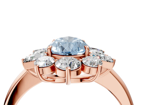 Rose gold Fancy Blue Pear Cut Diamond Cluster Ring with Round and Baguette Stones, Split Shank Band, Prong Setting_4