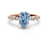 Rose gold Fancy Blue Pear Cut Diamond Cluster Side Stone Solitaire Ring with Prong Setting_70