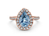 Rose gold Fancy Blue Pear Cut Diamond Cushion Halo Ring with Pavé Band