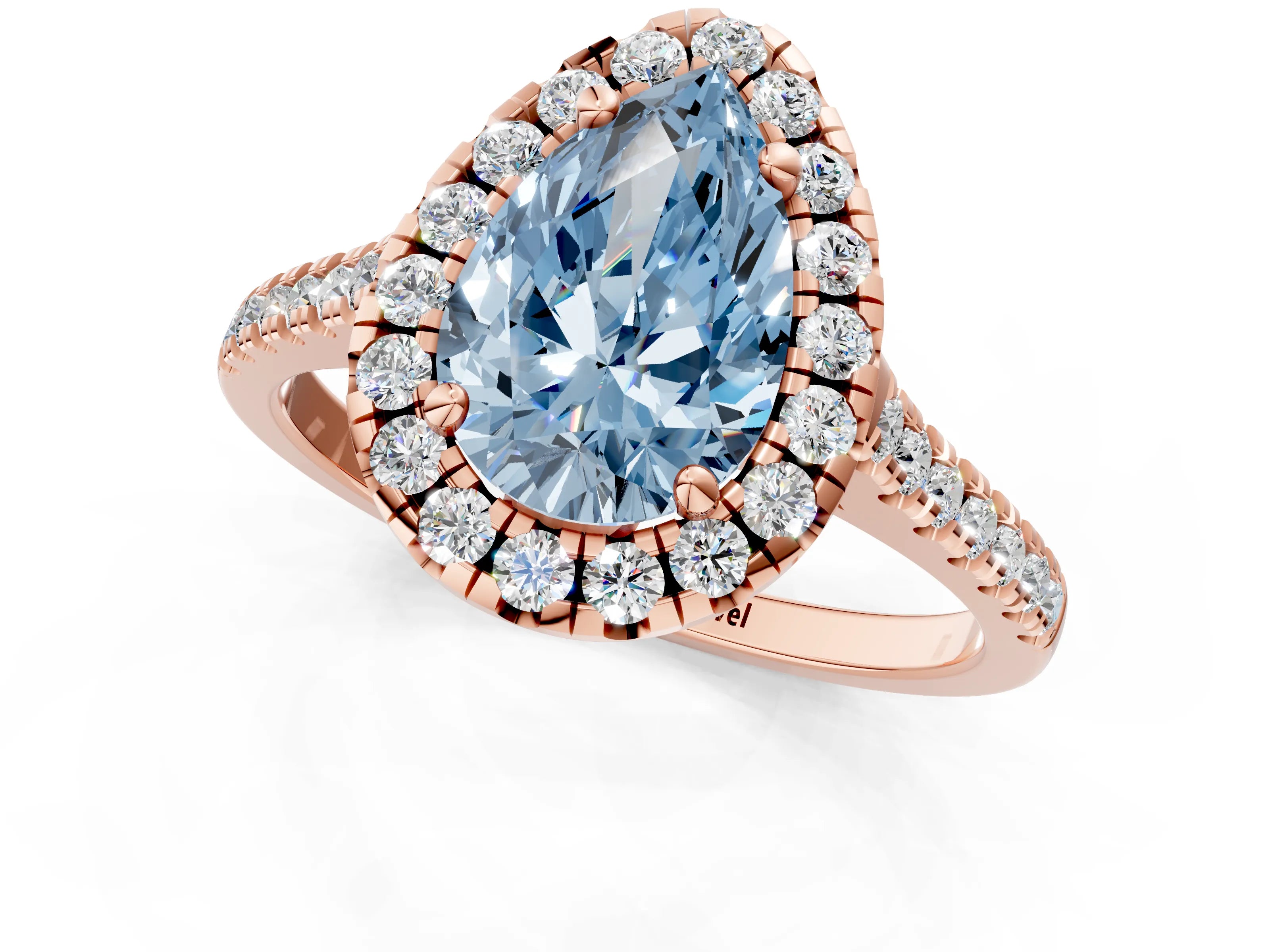 Rose gold Fancy Blue Pear Cut Diamond Cushion Halo Ring with Pavé Band_1