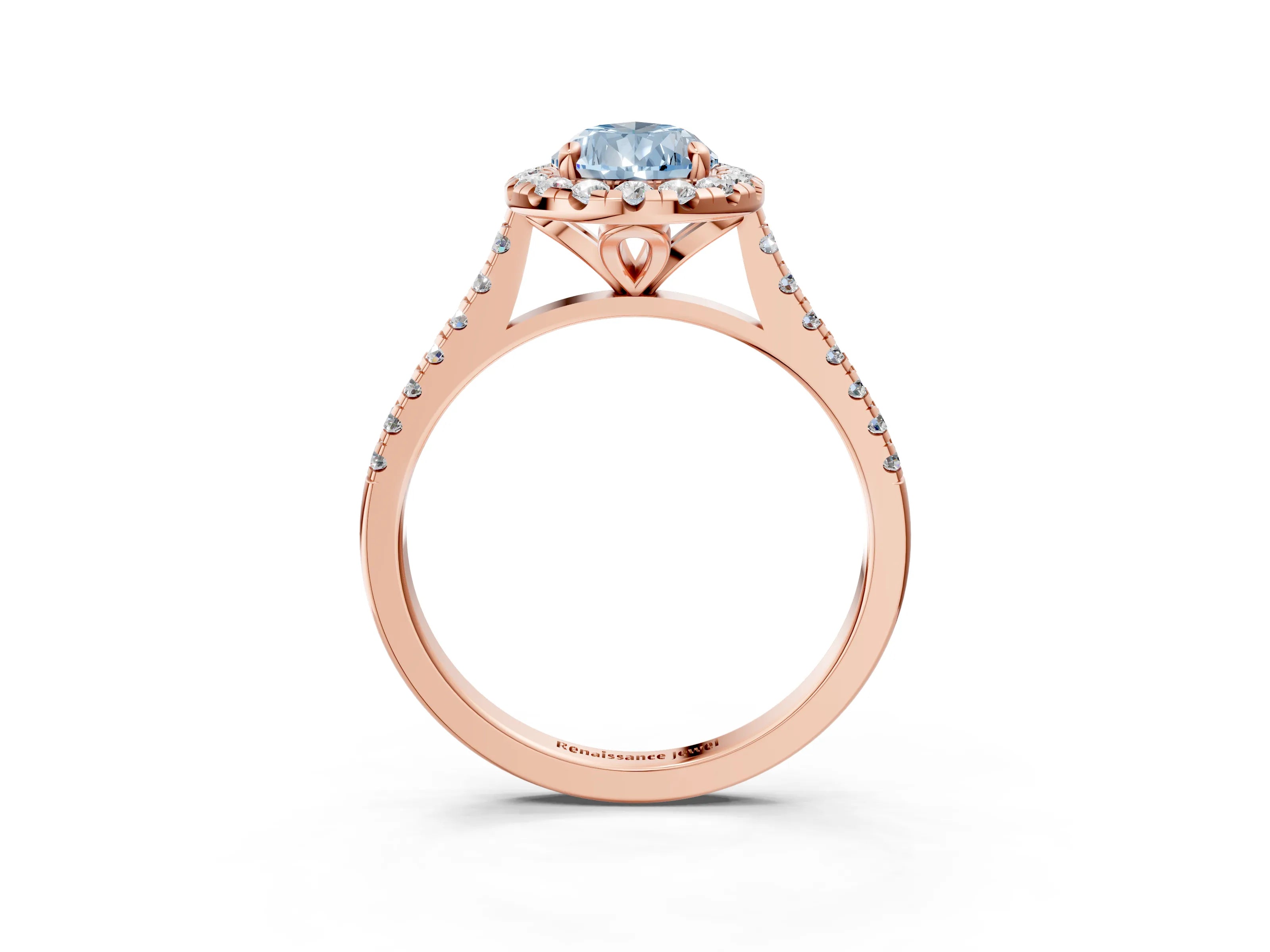 Rose gold Fancy Blue Pear Cut Diamond Cushion Halo Ring with Pavé Band_3