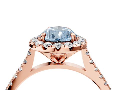 Rose gold Fancy Blue Pear Cut Diamond Cushion Halo Ring with Pavé Band_4
