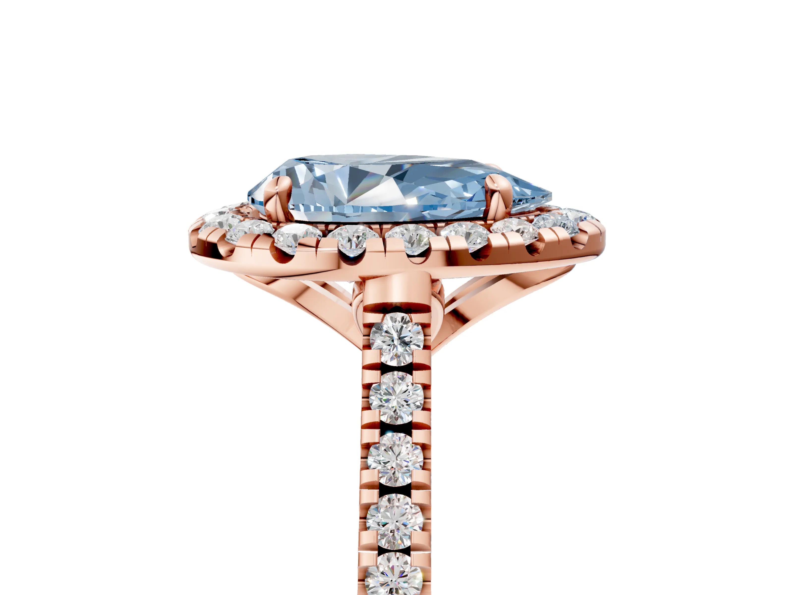 Rose gold Fancy Blue Pear Cut Diamond Cushion Halo Ring with Pavé Band_5