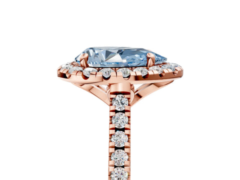 Rose gold Fancy Blue Pear Cut Diamond Cushion Halo Ring with Pavé Band_5