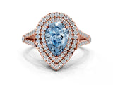 Rose gold Fancy Blue Pear Cut Diamond Double Halo Ring with Pavé Band and Prong Setting_93