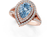 Rose gold Fancy Blue Pear Cut Diamond Double Halo Ring with Pavé Band and Prong Setting_94