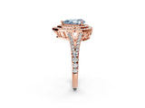 Rose gold Fancy Blue Pear Cut Diamond Double Halo Ring with Pavé Band and Prong Setting_95