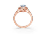 Rose gold Fancy Blue Pear Cut Diamond Double Halo Ring with Pavé Band and Prong Setting_96