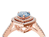 Rose gold Fancy Blue Pear Cut Diamond Double Halo Ring with Pavé Band and Prong Setting_97