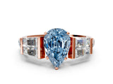 Rose gold Fancy Blue Pear Cut Diamond Engagement Ring with Baguette Side Stones and Channel Set Band_20