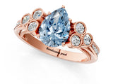 Rose gold Fancy Blue Pear  Cut Diamond Engagement Ring with Bezel Set Round Side Stones and Prong Setting_52
