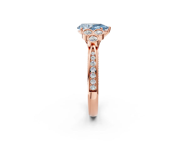 Rose Gold Pear-Shaped Engagement Ring Setting for Fancy Blue Center with Bezel-Set Shoulder Clusters