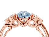 Rose gold Fancy Blue Pear  Cut Diamond Engagement Ring with Bezel Set Round Side Stones and Prong Setting_55