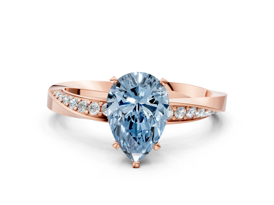 Rose gold Fancy Blue Pear Cut Diamond Engagement Ring with Side Stone Accents and Four-Prong Setting_12