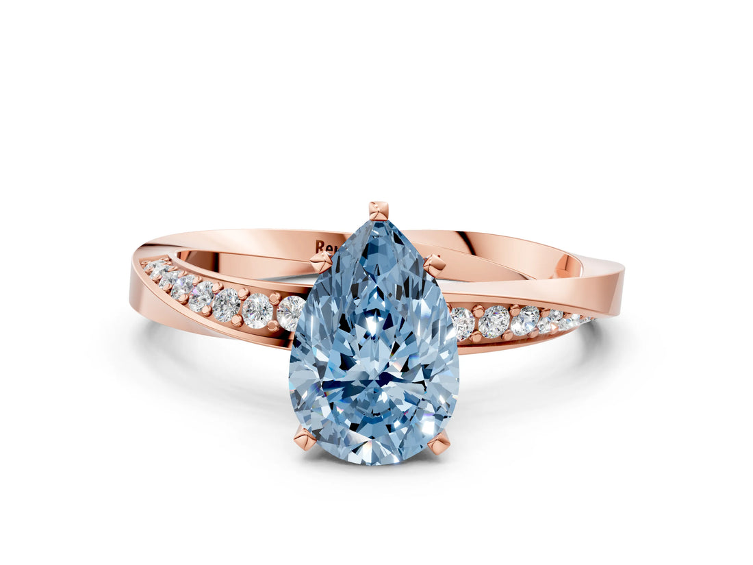 Rose gold Fancy Blue Pear Cut Diamond Engagement Ring with Side Stone Accents and Four-Prong Setting_60