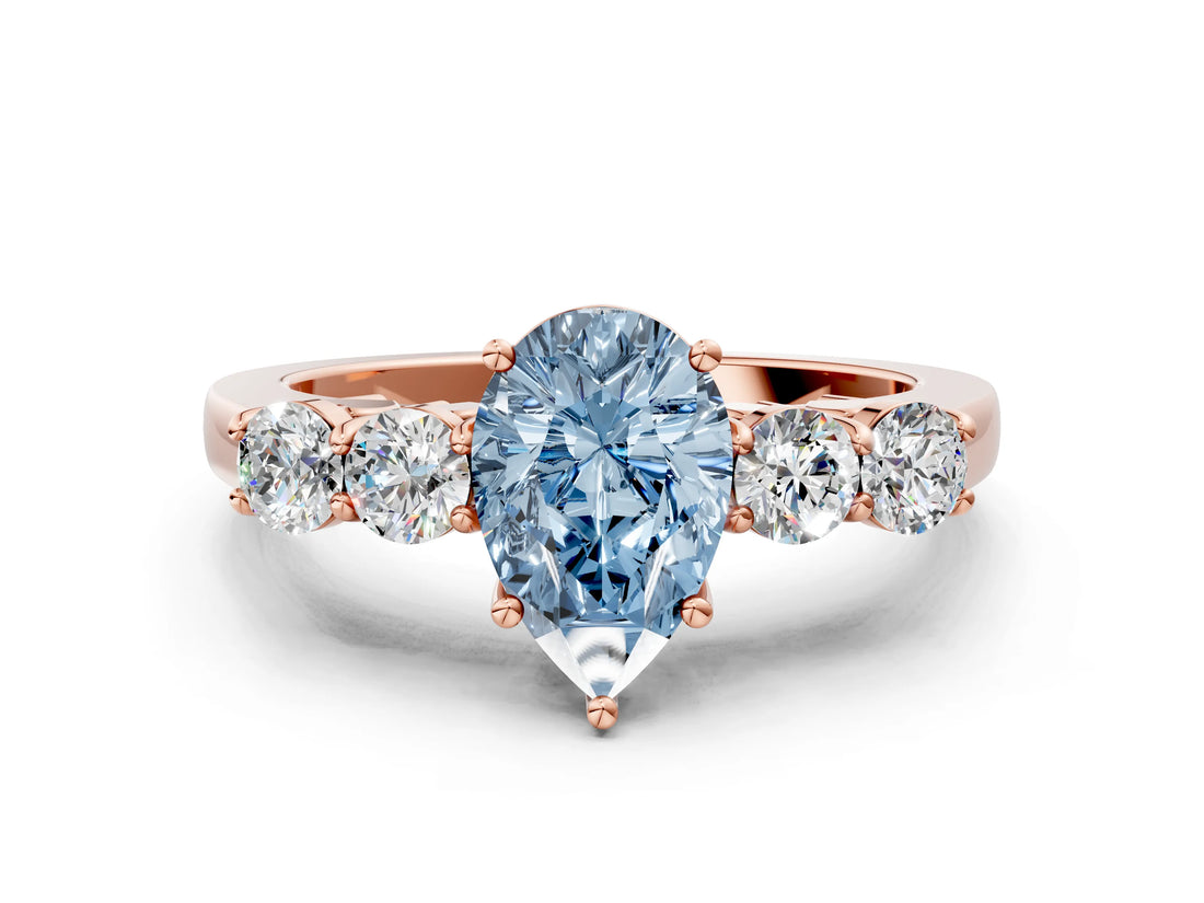 Rose gold Fancy Blue Pear  Cut Diamond Five-Stone Prong Set White Gold Ring_32