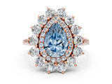 Rose gold Fancy Blue Pear Cut Diamond Floral Double Halo Engagement Ring with Prong Setting_24