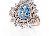 Rose gold Fancy Blue Pear Cut Diamond Floral Double Halo Engagement Ring with Prong Setting_25