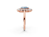 Rose gold Fancy Blue Pear Cut Diamond Floral Double Halo Engagement Ring with Prong Setting_26
