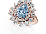 Rose gold Fancy Blue Pear Cut Diamond Floral Double Halo Engagement Ring with Prong Setting_61