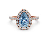 Rose gold Fancy Blue Pear  Cut Diamond Floral Halo Engagement Ring with Pavé Band and Prong Setting_36
