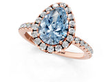 Rose gold Fancy Blue Pear  Cut Diamond Floral Halo Engagement Ring with Pavé Band and Prong Setting_37