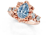 Rose gold Fancy Blue Pear  Cut Diamond Floral Halo Engagement Ring with Shared Prong Setting 1